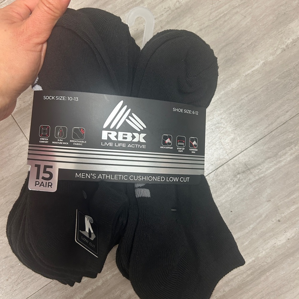 NWT RBX Men's cushioned Low Cut Athletic Socks - 15 Pack